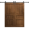 Modern Double Barn Door 36 x 96 inches | Ego 5012 Painted Black Oak | 13FT Rail Track Set | Solid Panel Interior Doors EGO Cognac Oak