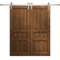 Modern Double Barn Door 56 x 80 inches | Ego 5012 Painted Grey Oak | 13FT Silver Rail Track Set | Solid Panel Interior Doors EGO Cognac Oak
