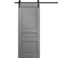 Modern Barn Door 18 x 80 inches | Ego 5012 Cognac Oak Veneer | 6.6FT Rail Track Heavy Hardware Set | Solid Panel Interior Doors EGO Painted Grey Oak