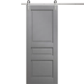 Modern Barn Door 18 x 80 inches | Ego 5012 Marble Oak | 6.6FT Silver Rail Track Heavy Hardware Set | Solid Panel Interior Doors EGO Painted Grey Oak