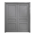 Sliding French Double Pocket Doors 60 x 84 inches | Ego 5012 Painted White Oak | Kit Rail Hardware | Solid Wood Interior Bedroom Modern Doors EGO Painted Grey Oak