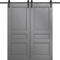 Modern Double Barn Door 36 x 80 inches | Ego 5012 Painted Black Oak | 13FT Rail Track Set | Solid Panel Interior Doors EGO Painted Grey Oak