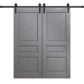 Modern Double Barn Door 36 x 96 inches | Ego 5012 Painted Black Oak | 13FT Rail Track Set | Solid Panel Interior Doors EGO Painted Grey Oak