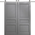 Modern Double Barn Door 36 x 80 inches | Ego 5012 Painted Grey Oak | 13FT Silver Rail Track Set | Solid Panel Interior Doors EGO Painted Grey Oak
