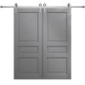 Modern Double Barn Door 56 x 80 inches | Ego 5012 Painted Grey Oak | 13FT Silver Rail Track Set | Solid Panel Interior Doors EGO Painted Grey Oak