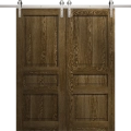 Modern Double Barn Door 36 x 80 inches | Ego 5012 Painted Grey Oak | 13FT Silver Rail Track Set | Solid Panel Interior Doors EGO Marble Oak
