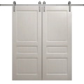 Modern Double Barn Door 36 x 80 inches | Ego 5012 Painted Grey Oak | 13FT Silver Rail Track Set | Solid Panel Interior Doors EGO Painted White Oak