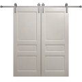 Modern Double Barn Door 56 x 80 inches | Ego 5012 Painted Grey Oak | 13FT Silver Rail Track Set | Solid Panel Interior Doors EGO Painted White Oak
