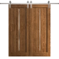 Modern Double Barn Door 36 x 80 inches | Ego 5014 Painted White Oak | 13FT Silver Rail Track Set | Solid Panel Interior Doors EGO Cognac Oak