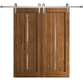 Modern Double Barn Door 84 x 84 inches | Ego 5014 Painted White Oak | 14FT Silver Rail Track Set | Solid Panel Interior Doors EGO Cognac Oak