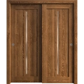 Sliding Closet Bypass Doors 36 x 80 inches | Ego 5014 Cognac Oak Veneer | Rails Hardware Set | Wood Solid Bedroom Wardrobe Doors EGO Cognac Oak