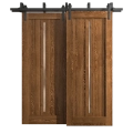 Sliding Closet Barn Bypass Doors 64 x 80 inches | Ego 5014 Cognac Oak Veneer | Modern 6.6ft Rails Hardware Set | Wood Solid Bedroom Wardrobe Doors EGO Cognac Oak