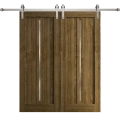 Modern Double Barn Door 84 x 84 inches | Ego 5014 Painted White Oak | 14FT Silver Rail Track Set | Solid Panel Interior Doors EGO Marble Oak