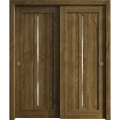 Sliding Closet Bypass Doors 36 x 80 inches | Ego 5014 Cognac Oak Veneer | Rails Hardware Set | Wood Solid Bedroom Wardrobe Doors EGO Marble Oak