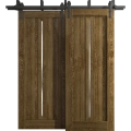 Sliding Closet Barn Bypass Doors 36 x 80 inches | Ego 5014 Cognac Oak Veneer | Modern 6.6ft Rails Hardware Set | Wood Solid Bedroom Wardrobe Doors EGO Marble Oak