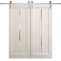 Modern Double Barn Door 36 x 80 inches | Ego 5014 Painted White Oak | 13FT Silver Rail Track Set | Solid Panel Interior Doors EGO Painted White Oak