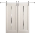 Modern Double Barn Door 84 x 84 inches | Ego 5014 Painted White Oak | 14FT Silver Rail Track Set | Solid Panel Interior Doors EGO Painted White Oak