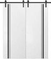 Sliding Double Barn Doors with Hardware | Planum 0011 Natural Veneer and Aluminum Strips | 13FT Rail Hangers Sturdy Set | Modern Solid Panel Interior Hall Bedroom Bathroom Door White