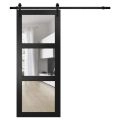 Sturdy Barn Door Frosted Glass | Lucia 2555 Matte Black | 6.6FT Rail Hangers Heavy Hardware Set | Solid Panel Interior Doors-30" x 80" Black Matte