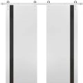 Sturdy Double Barn Door with | Planum 0040 Grey Oak with Black Glass | 13FT Rail Hangers Heavy Set | Solid Panel Interior Doors-84" x 80" (2* 42x80) White