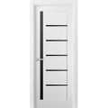 Solid Interior French | Quadro 4588 White Silk with Black Glass | Single Regular Panel Frame Trims Handle | Bathroom Bedroom Sturdy Doors -32" x 84"-Black Glass White