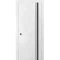 Sliding French Pocket Door with | Planum 0011 Walnut and Aluminum Strips | Kit Trims Rail Hardware | Solid Wood Interior Bedroom Sturdy Doors White