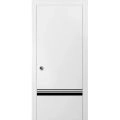 Sliding French Pocket Door with | Planum 0012 Matte Grey and Aluminum Strips | Kit Trims Rail Hardware | Solid Wood Interior Bedroom Sturdy Doors White