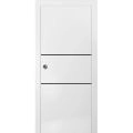 Sliding French Pocket Door with | Planum 0014 Oak and Aluminum Strips | Kit Trims Rail Hardware | Solid Wood Interior Bedroom Sturdy Doors White