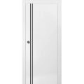 Sliding French Pocket Door with | Planum 0016 White Silk and Aluminum Strips | Kit Trims Rail Hardware | Solid Wood Interior Bedroom Sturdy Doors White