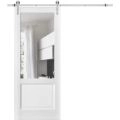 Sturdy Barn Door | Lucia 1533 White Silk with Clear Glass | 6.6FT Rail Hangers Heavy Hardware Set | Solid Panel Interior Doors-18" x 84" White