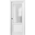 Sliding French Pocket Door with | Lucia 22 White Silk with Frosted Glass | Kit Trims Rail Hardware | Solid Wood Interior Bedroom Sturdy Doors-32" x 80" White