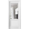 Solid Interior French | Lucia 1533 White Silk with Clear Glass | Single Regular Panel Frame Trims Handle | Bathroom Bedroom Sturdy Doors White