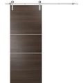 Sturdy Barn Door with Hardware | Planum 0110 Chocolate Ash and Aluminum Strips | 6.6FT Rail Hangers Heavy Set | Modern Solid Panel Interior Doors Chocolate Ash