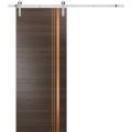 Sturdy Barn Door with Hardware | Planum 1010 Black Matte and Aluminum Strips | 6.6FT Rail Hangers Heavy Set | Modern Solid Panel Interior Doors -28" x 96" Chocolate Ash