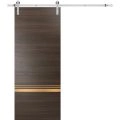 Sturdy Barn Door with Hardware | Planum 2010 Chocolate Ash and Aluminum Strips | 6.6FT Rail Hangers Heavy Set | Modern Solid Panel Interior Doors Chocolate Ash