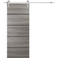Sliding Barn Door with 6.6ft Hardware | Planum 0015 Oak and Aluminum Strips | Rail Hangers Sturdy Silver Set | Modern Solid Panel Interior Doors Ginger Ash