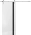 Sliding Barn Door with 6.6ft Hardware | Planum 0011 Walnut and Aluminum Strips | Rail Hangers Sturdy Silver Set | Modern Solid Panel Interior Doors-30" x 80" White
