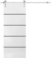 Sliding Barn Door with 6.6ft Hardware | Planum 0015 Oak and Aluminum Strips | Rail Hangers Sturdy Silver Set | Modern Solid Panel Interior Doors White