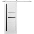 Sturdy Barn Door | Quadro 4588 White Silk with Black Glass | 6.6FT Rail Hangers Heavy Hardware Set | Solid Panel Interior Doors-42" x 84"-Black Glass White