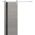 Sturdy Barn Door | Planum 0040 White Silk with Black Glass | Silver 6.6FT Rail Hangers Heavy Hardware Set | Solid Panel Interior Doors Grey Oak