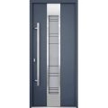 Front Exterior Prehung Steel Door / Deux 0757 Gray Graphite / Stainless Inserts Single Modern Painted W36" x H96" Right hand Inswing Gray Graphite