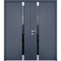 Front Exterior Prehung Aluminum Double Doors / Cynex 6777 Brown / Steel Metal Modern Painted W72"xH80" Left-hand Inswing  Gray Graphite