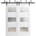 Sliding Closet Opaque Glass Barn Bypass Doors 36 x 80 inches / Sete 6003 White Silk / Modern 6.6ft Rails Hardware Set / Wood Solid Bedroom Wardrobe Doors  White