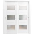 Sliding Closet Opaque Glass Bypass Doors 36 x 80 inches / Sete 6003 White Silk / Rails Hardware Set / Wood Solid Bedroom Wardrobe Doors  White