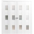 Sliding Closet Double Bi-fold Doors | Sete 6003 White Silk | Sturdy Tracks Moldings Trims Hardware Set | Wood Solid Bedroom Wardrobe Doors  White