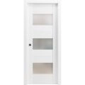 Sliding Pocket Door 18 x 80 inches with Opaque Glass / Sete 6003 White Silk / Kit Rail Hardware / MDF Interior Bedroom Modern Doors White