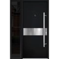 Front Exterior Prehung Steel Door / Deux 6072 Black Enamel / Sidelight Exterior Window Sidelite / Entry Metal Modern Painted W36+16" x H80" Left hand Inswing Black