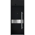 Front Exterior Prehung Steel Door / Deux 6072 Black Enamel / Transom Window Sidelite / Entry Metal Modern Painted W36" x H80+16" Left hand Inswing Black