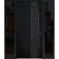 Front Exterior Prehung Steel Door / Deux 6078 Black Enamel / 2 Sidelight Exterior Windows Sidelites/ Entry Metal Modern Painted W12+36+12" x H80" Left hand Inswing Black