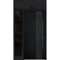 Front Exterior Prehung Steel Door / Deux 6078 Black Enamel / Sidelight and Transom Window Sidelite / Entry Metal Modern Painted W36+14" x H80+16" Left hand Inswing Black